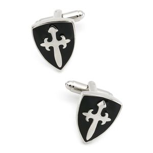 Black Knights Shield with Silver Cross Cufflinks